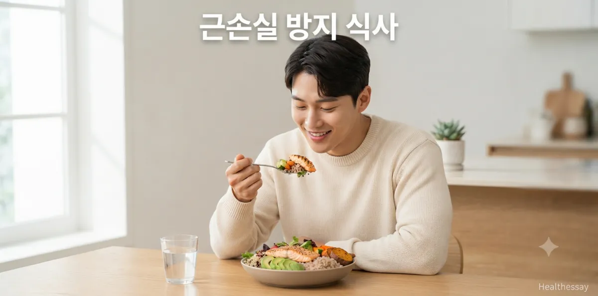 간헐적 단식 근손실 부작용을 막기 위해 영양 가득한 첫 식사를 하는 모습