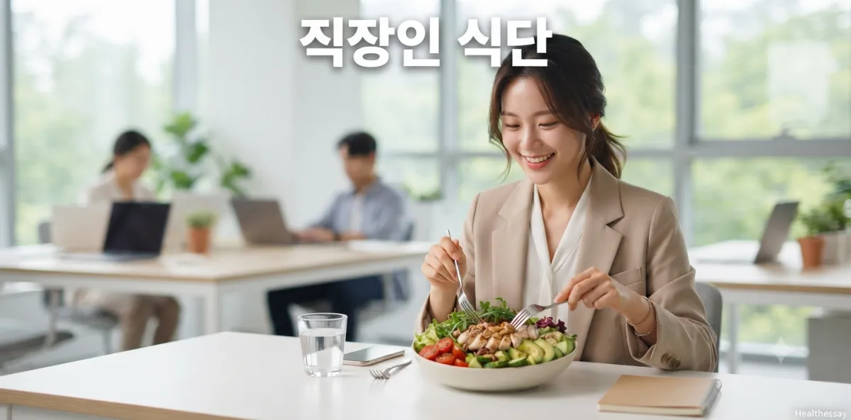 직장인 다이어트 식단표 계획을 세우며 신선한 샐러드를 챙겨 먹는 여성의 모습