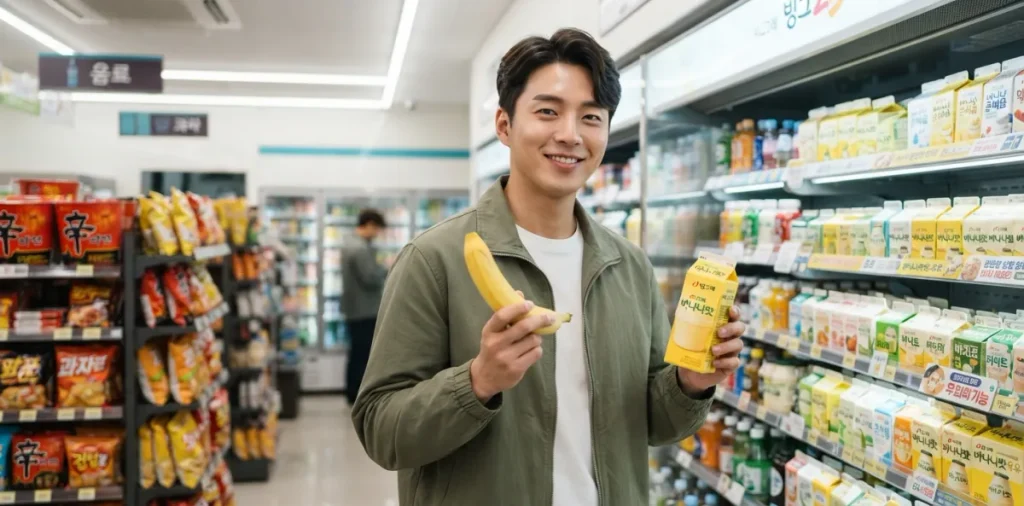 직장인 다이어트 식단표, 현실적인 일주일 체중 감량 가이드 5 직장인 점심 메뉴 대안으로 편의점에서 바나나와 우유를 신중하게 고르는 남성