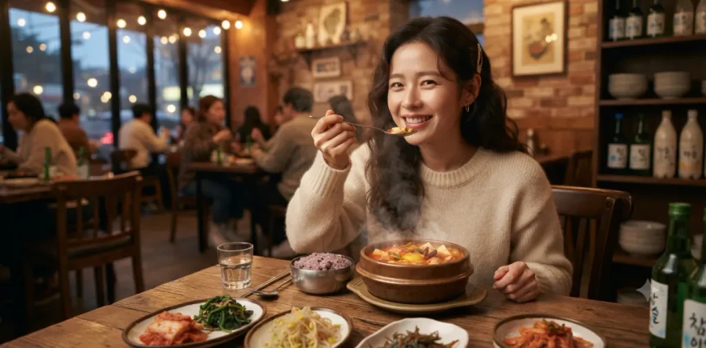 직장인 다이어트 식단표, 현실적인 일주일 체중 감량 가이드 6 속 편한 다이어트를 위해 부드러운 두부로 가볍게 저녁을 먹고 있는 여성의 모습