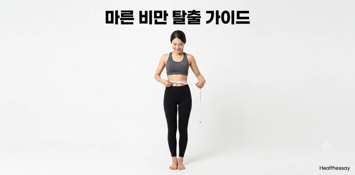 마른 비만 원인을 파악하고자 줄자로 자신의 허리 둘레를 재보는 여성